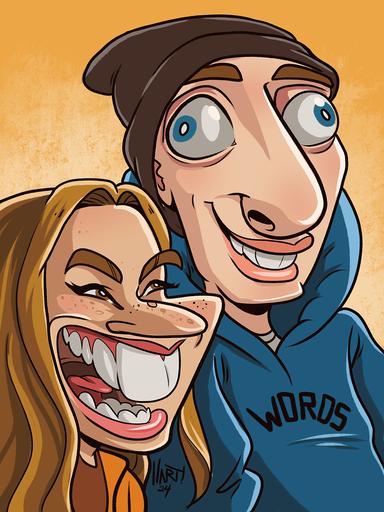 Caricature of laughing couple