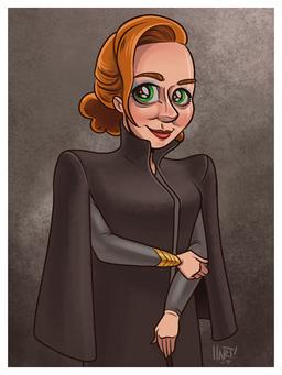 Cartoon Illustration of woman dressed and General Organa