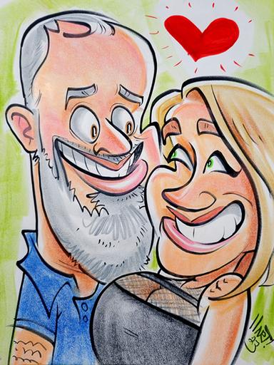 Caricature of a couple staring at each other