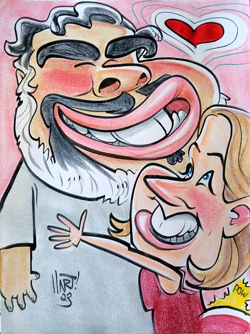 Caricature of a woman hugging her partner