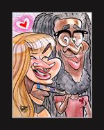 a caricature in a 16x20  black mat